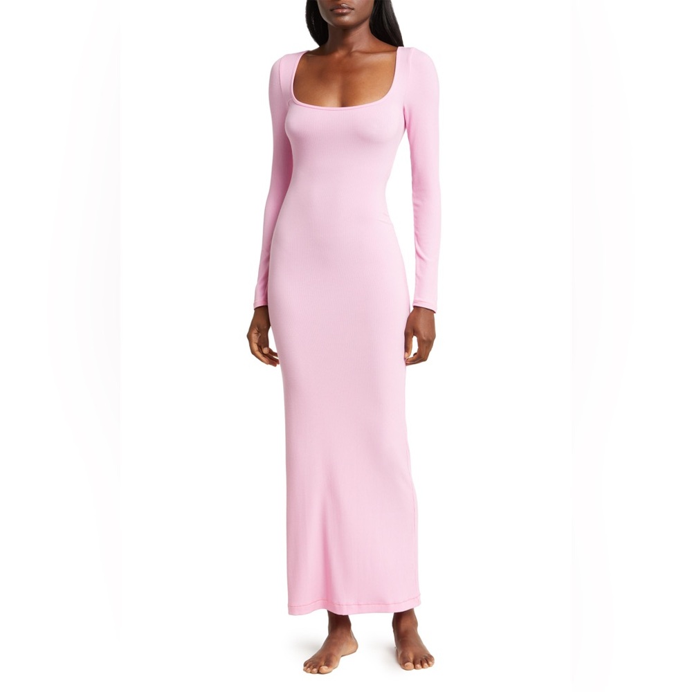 Skims Soft Lounge Long Sleeve Dress In Pink